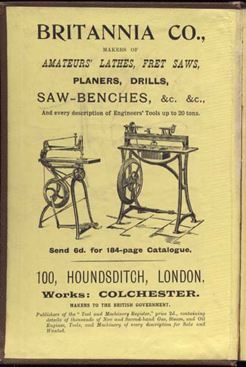 old book add of scroll saws and saw bench of Britannia company