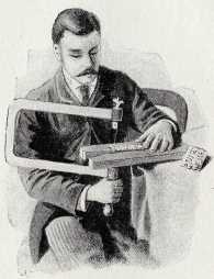 man with moustache sawing with handle down