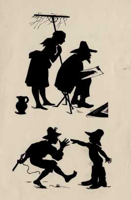 black silhouettes of children and man painting