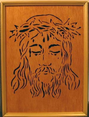 Scroll saw fretwork portrait of Jesus
