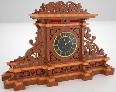Mantel clock, scroll saw fretwork pattern