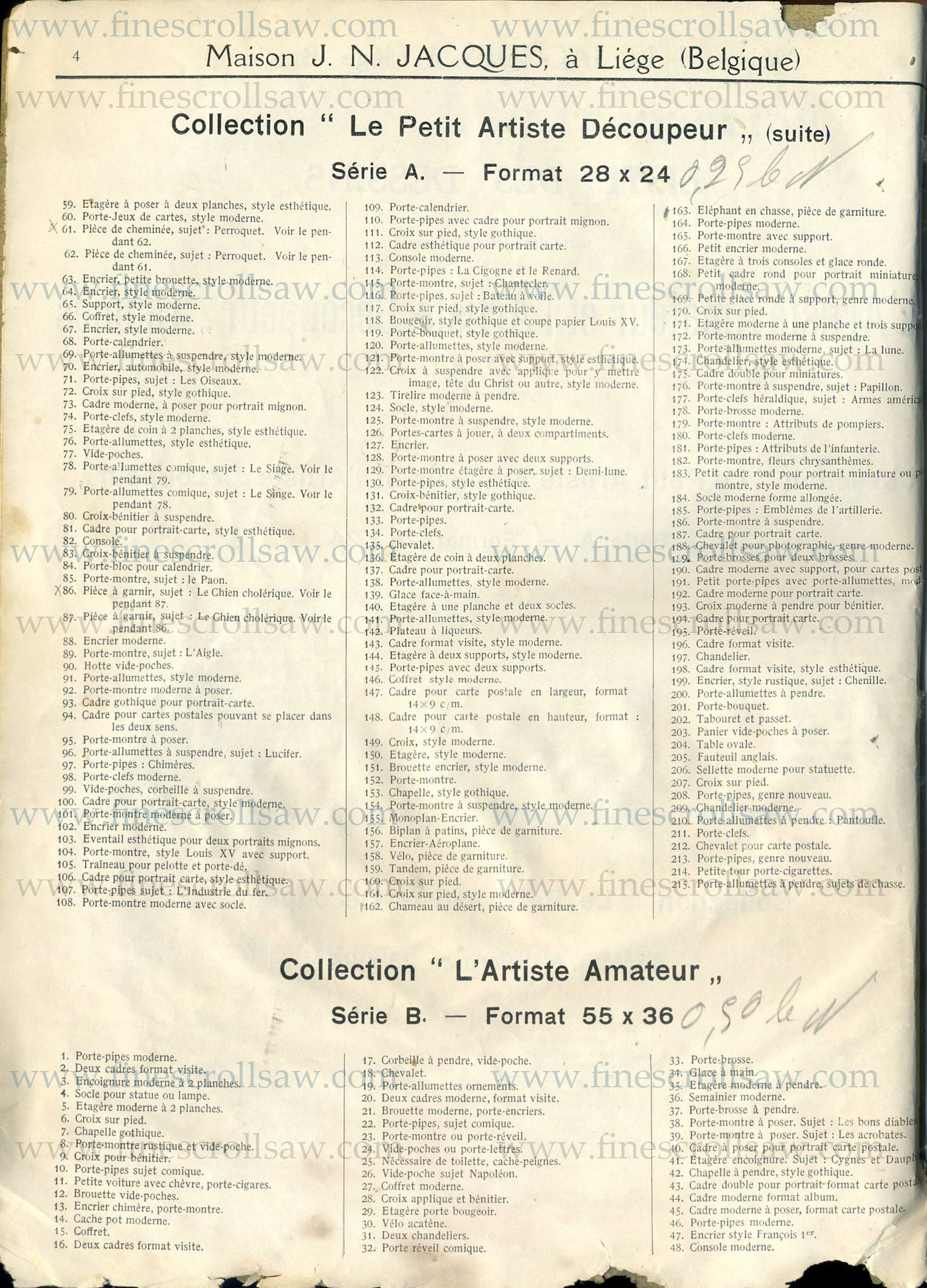 J. N. Jacques scroll saw fretwork catalogue, Liège, Belgium, 1924