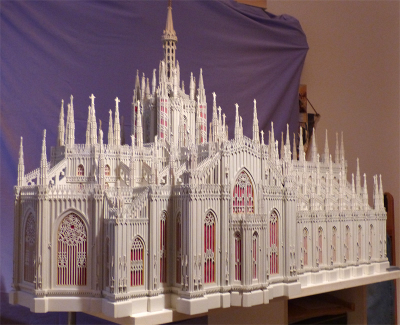 The Milan cathedral, scroll saw fretwork pattern wooden model